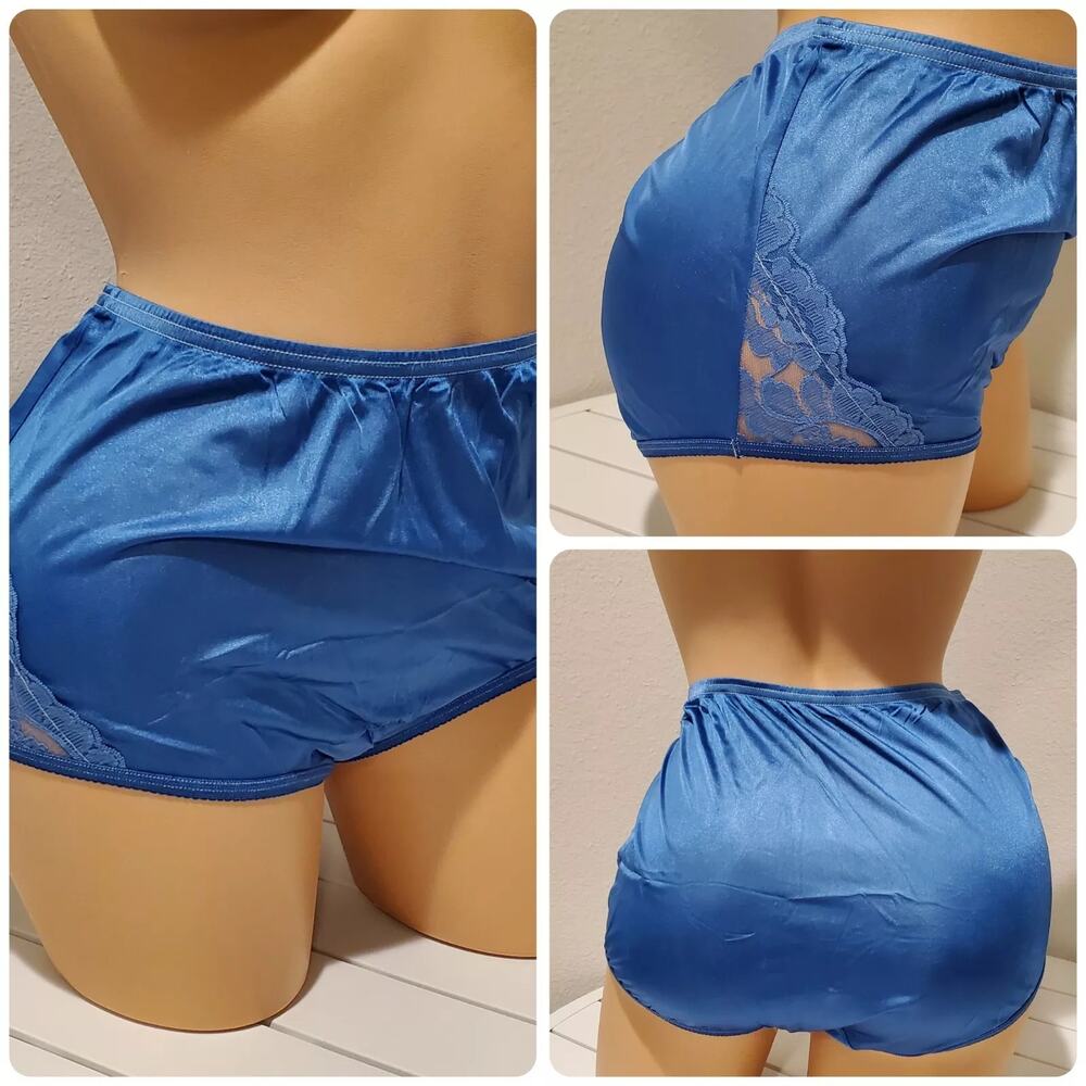 Vanity Fair Lace Nouveau Nylon Full Cut Panty Lace Shiny Bellflower Blue 6/M